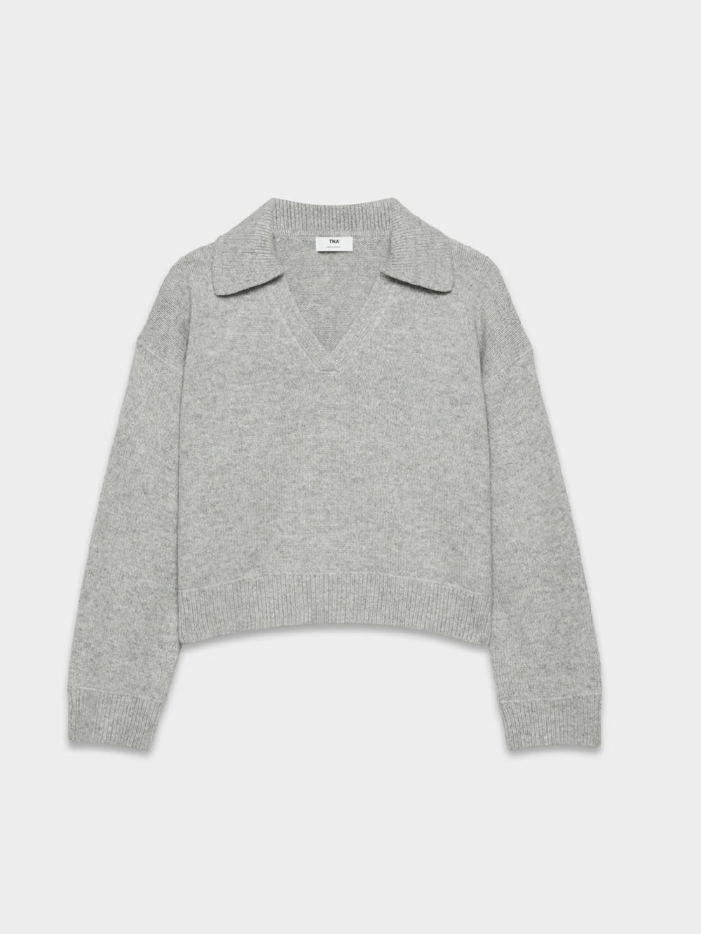 TNA Analog Light Gray V-Neck Polo Collar Sweater